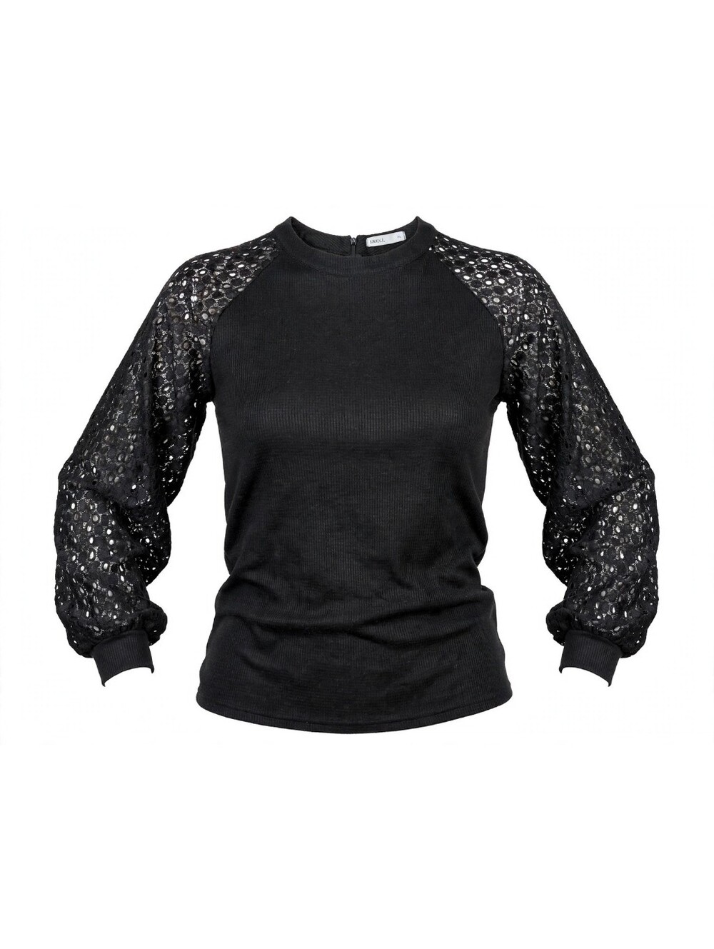 Miholl Lace-Sleeve Ribbed Knit Top - Black XL